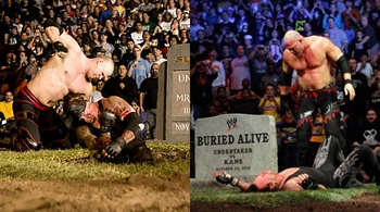  buries  in 2003 (left),  buries  in 2010 (right). (Note the different red pattern on Kane's tights in each photo