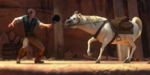 A man with frying pan versus a horse with shortsword