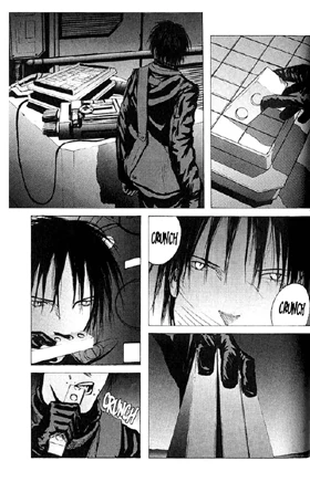 Six panels to show a guy eating shortbread.