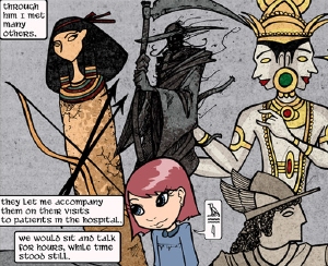 Clockwise from top left: Neith, Ankou, Agni, Hermes, and Antimony Carver.
