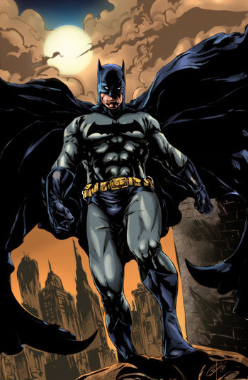 Batman even has a Bat-emblem on his Bat-underwear