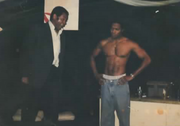 Director Darryl Maximilian Robinson as Andrew Wyke and Sean Nix as Milo Tindle in the 2000 Excaliber Shakespeare Company of Chicago production as Anthony Shaffer's SLEUTH.