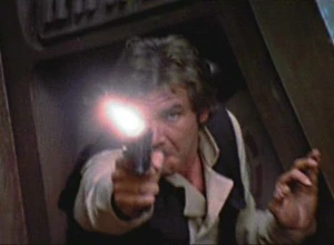 "Hokey religions and ancient weapons are no match for a good blaster at your side