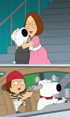Above: Meg before prison.Below: Meg after prison.