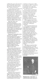 Part Two of the Nov. 24, 1999 Pioneer Press Oak Leaves of Oak Park Feature Story on Darryl Maximilian Robinson and his  ESC staging of EDGAR ALLAN POE'S "THE RAVEN AND SIX OTHER POINTS OF INTEREST" at The Harrison Street Galleries Studio Theatre in Oak Park, Il. written by Myrna Petlicki. Photo by Any Carlson