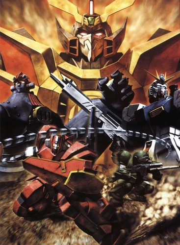 Clockwise starting left: A Megadeus, a Mechanoid, a Mobile Suit, an Armored Trooper and an Armored Soldier