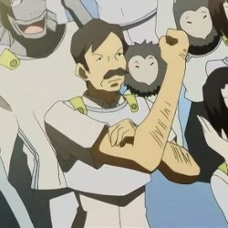   shows off his forearm.