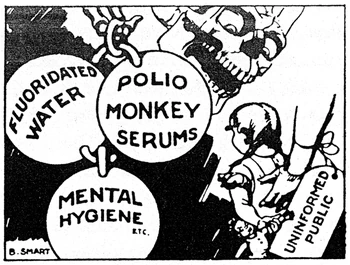 Pop quiz: is  declaring polio vaccine, water treatment, and psychology to be communist plots to destroy America a real pamphlet, or a parody of fervent 1950s "Red scare" tactics? (Answer: )