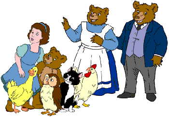 From left to right: Duck, Emily, Little Bear, Owl, Cat, Hen, Mother Bear, Father Bear