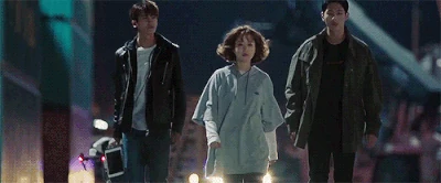 Left to right, Min-hyeok, Bong-soon, Guk-doo.  Rear: Min-hyeok's drone.