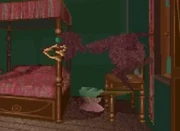 Chicken monster enters through a window.