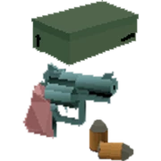 Shoebox and revolver