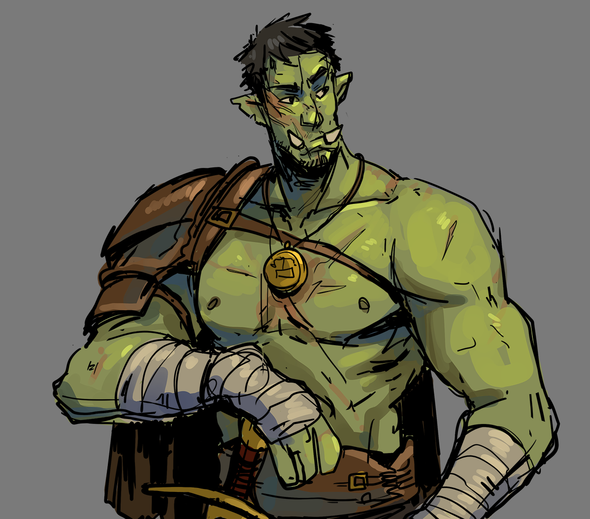 Ruuk is a half-orc gladiator of Pontia and member of the Auric Lodge Advent...