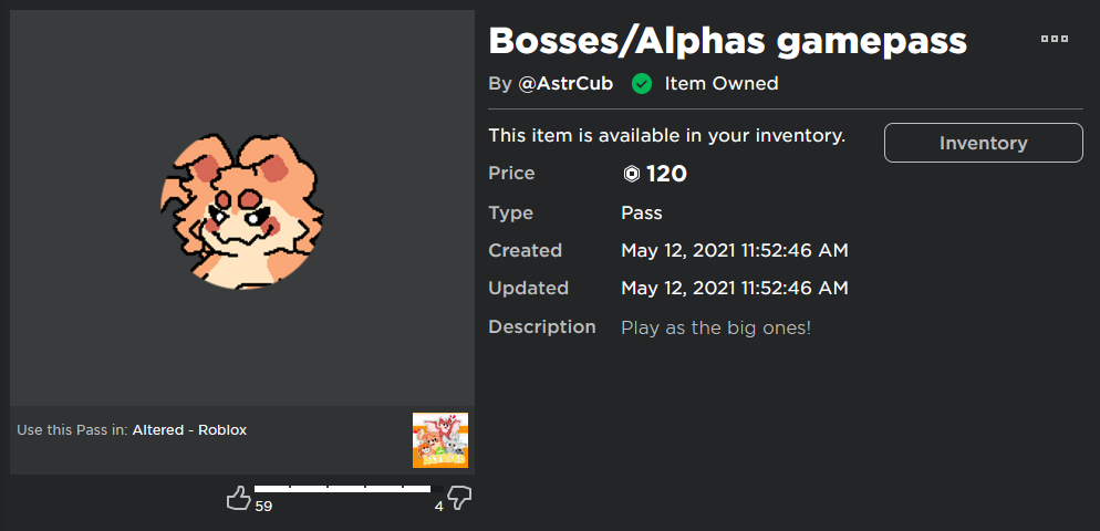 Gamepass's, Altered-Roblox Wiki