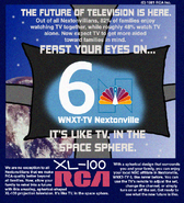 Print ad from an issue of The Nextonvillian Reader, Nextonville's local newspaper, promoting RCA's spherical XL-100 color projection television, originally from a May 3, 1981 edition.