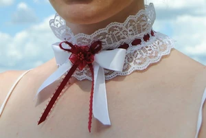 Classic Lolita Lace White and Red Choker