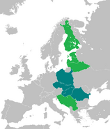 Бірюзове - "Міжмор'я-0" Пілсудського, зелене - інші потенційні учасники "Другої Республіки"
