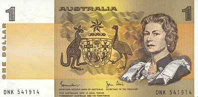A 1983 Australian Dollar featuring Queen Elizabeth II. The notes featuring Her Majesty became the de facto US currency in the Pacific Rim as the Australian Dollar became predominant in the APA, these banknotes featuring the Queen began appearing and being used in US Pacific territories as far away as Alaska and Hawaii, as 