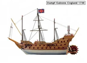 Galeone mit Schaufelradantrieb, England 1730