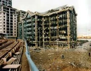 An apartment complex in Chengdu after being bombed by Ireland (c. 1992).
