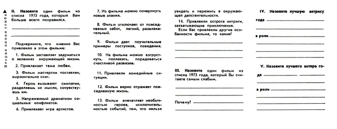 Фрагмент анкеты для голосования за лучший фильм года в журнале «Советский экран»