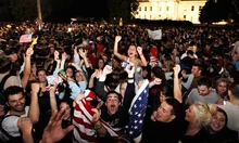 Celebration in front of the White House after the death of Osama bin Laden. May 1, 2011.