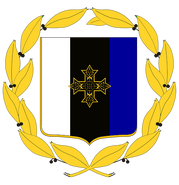 The old coat of arms of the previous Kemet by the same author and used during the same period of the timeline's history, mimicking the one of Greece under which it is controlled with the old flag of Kemet instead on the shield.