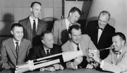Left to right: Grissom, Shepard, Carpenter, Schirra, Slayton, Glenn and Cooper, 1962