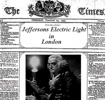 London Times, Zeitungsbericht über das Elektrische Licht des Thomas Jefferson 1790