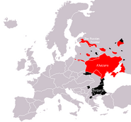 Areas inhabited by Khazars and Bulgarians