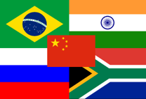 Unofficial flag of BRICS incorporating the flags of the five members.