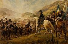 La batalla de Chacabuco, según el óleo de Pedro Subercaseaux.