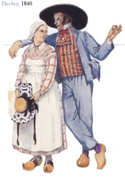 Traditional Gallish clothing, town of Duvbra, Galland, 1840