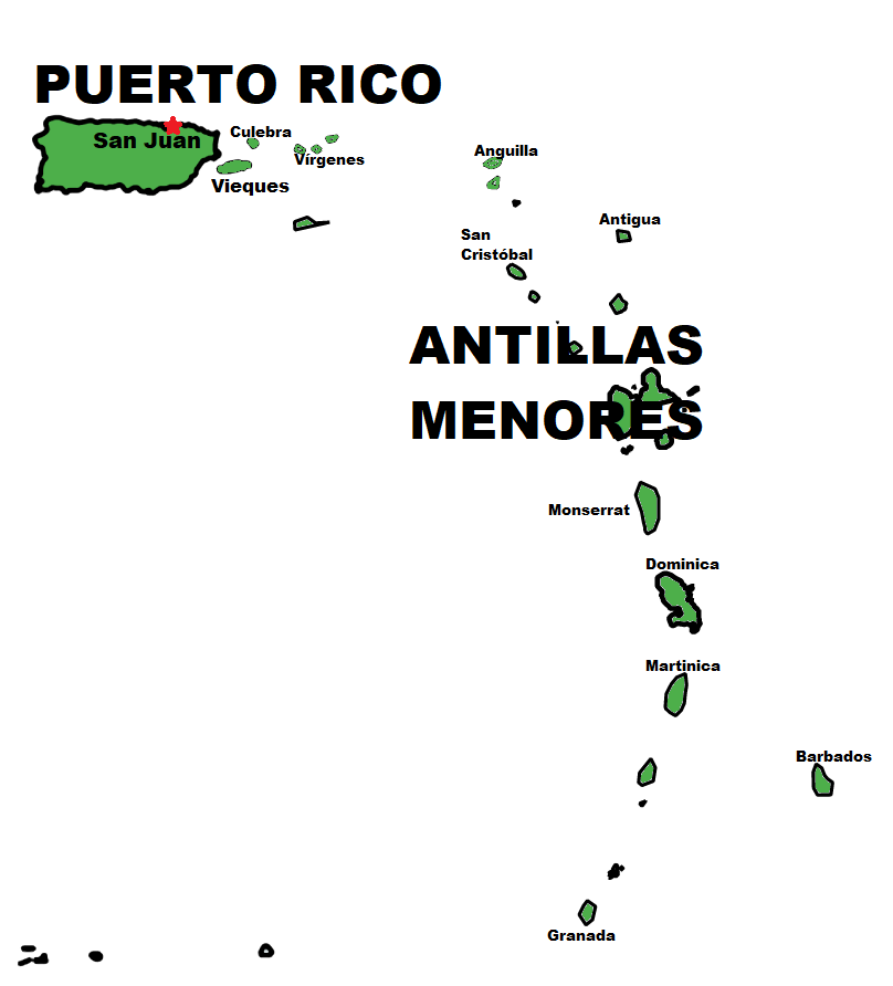 mapa en blanco de las antillas menores