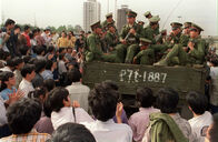 Demonstrators pla truck