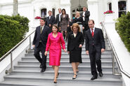 President Margarita Perez with her cabinet. To her right is PM Hendrick McDale. photo circa 1995.