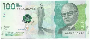 2016 Billete de 100 mil pesos colombianos anverso