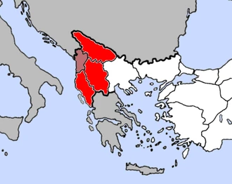 En bordo Albania (Scutari o İşkodra)
En rojo Kosovo, Manastir y Janina (Epiro)