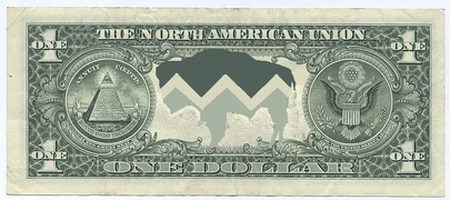 The reverse side of a Buffalo Dollar paper note. As the currency of all US Mint design features the NAU emblem on this side of the greenback