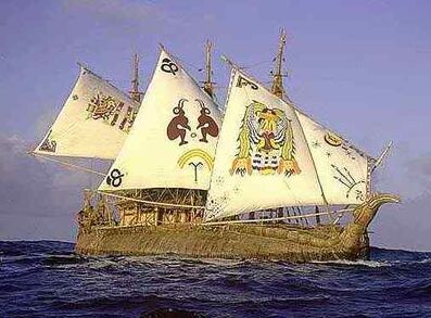 Réplica de um Thokr'a, maior tipo de navio manowan. Os Thokr'a eram usados no comércio entre as diversas feitorias manowan ao longo da costa das Américas.