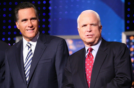 John McCain (right) and Mitt Romney (left), shortly after their Victory Speech in Arizona, when election results were announced