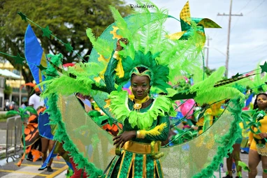 An Afro-Guyanese woman in festival dress at Mashramani, Guyana's local version of the Caribbean tradition of Carnival