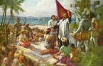 The baptism of Rajah Humabon of Cebu and his subjects by the priest of Ferdinand Magellan's expedition crew, 1521