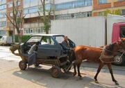 Horse-pulling-a-car-in-romania