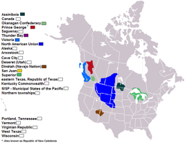 A late 1990's map featuring the early NAU (shaded in blue). Its borders have grown extensively since then