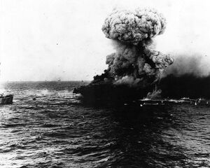 Large explosion aboard USS Lexington (CV-2), 8 may 1942