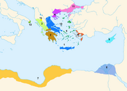 The old map of Greece and its administrative divisions, by Oerwinde and in use from 2010 to 2021, showing a complete picture of a greek "benevolant empire" of various local mediterranean states and locally-imposed states that would make Alexander the Great proud and Eleftherios Venizelos faint.