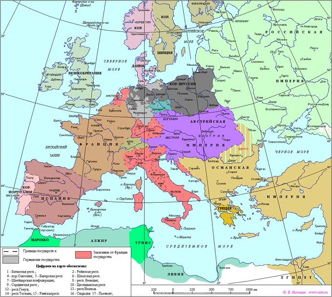 Границы государств Европы по Лайбахскому миру 1825 года