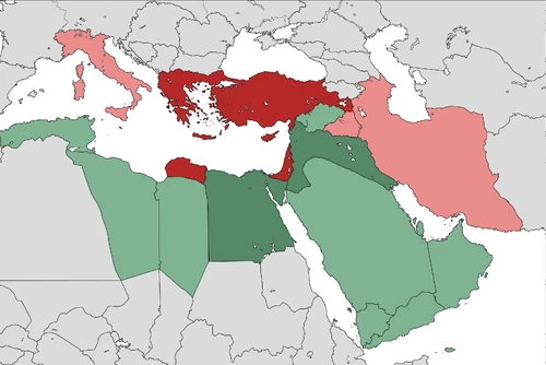 Map of the Second Eastern Crisis, Allies and Co-belligerents 