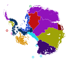 A map of Antarctica in 1926, with American regions (in dark blue) at their greatest extent.